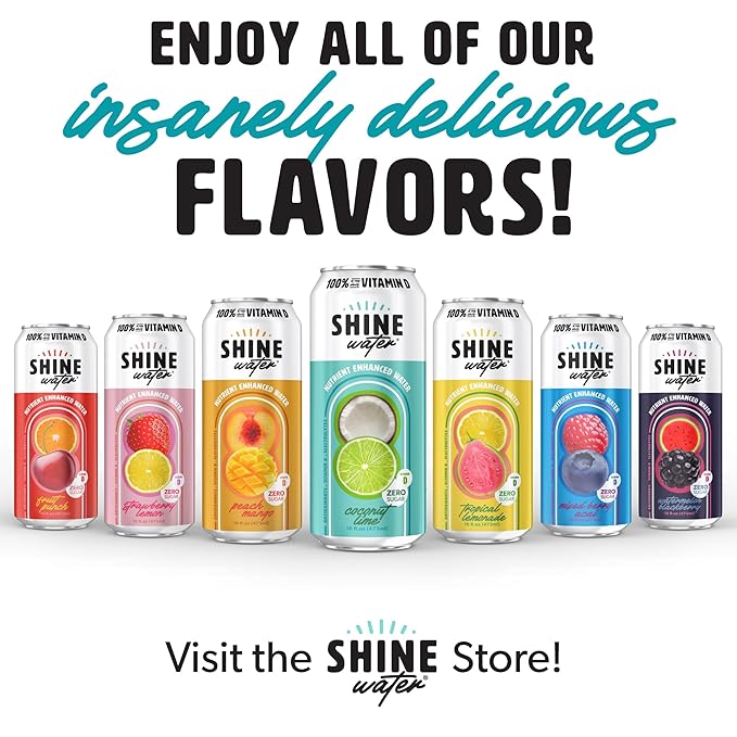Shine Water Coconut Lime Vitamin D Electrolyte Drinks 12-Pack, Sugar Free Flavored Water with Magnesium, Zinc & Antioxidants, Low Calorie Hydration Beverage, Plant-Based Vitamin Water Zero Sugar - Bloomnest