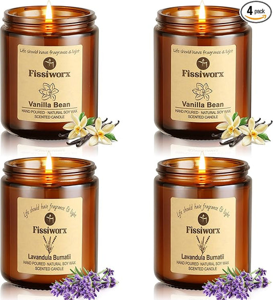 Scented Candle Set 4 Pack, Candle for Home Scented, Odor Eliminating, Stress Relief, 30oz, 220 Hours Long Lasting Soy Wax Gift Set for Women - Bloomnest
