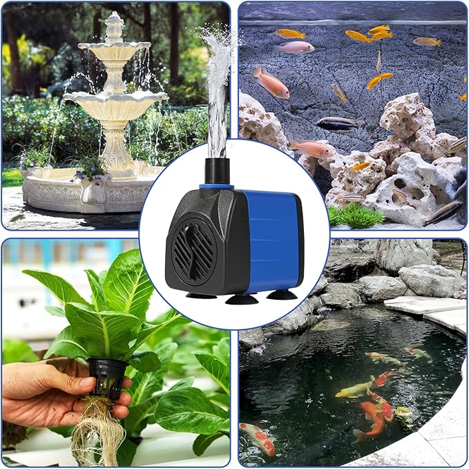 AQUANEAT Small Fountain Pump, 160 GPH Mini Submersible Water Pump with 3.3 ft Tubing, for Aquarium Fish Tank, Pet Water Fountain, Hydroponics, Pond Waterfall Filter Pump - Bloomnest