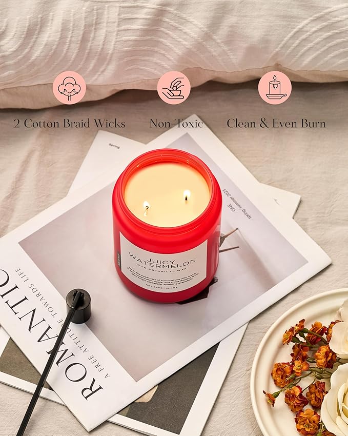 M&SENSE Juicy Watermelon Scented Candle, 19.4oz 110 Hours Clean Non Toxic Natural Soy Wax Long Lasting Candle for Women Men, 2 Wick Fruit Scent Home Fragrance Home Decor for Housewarming Gifts - Bloomnest
