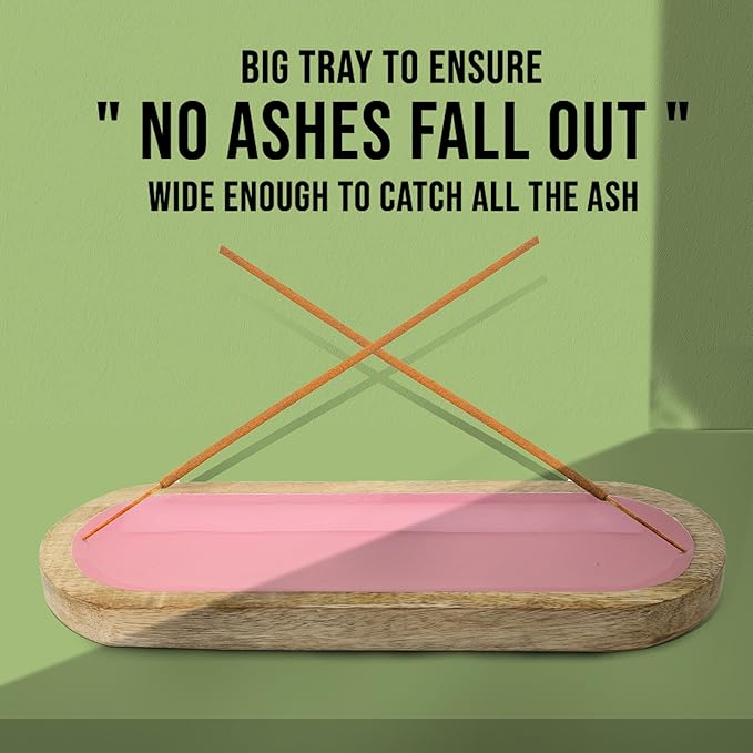 Hand Painted Pink Incense Holder-Incense Burner/Ash Catcher/Handmade Wooden Insence Tray – Modern Gift Home/Room/Kitchen Décor Size 11x4x1.2 Inches - Bloomnest