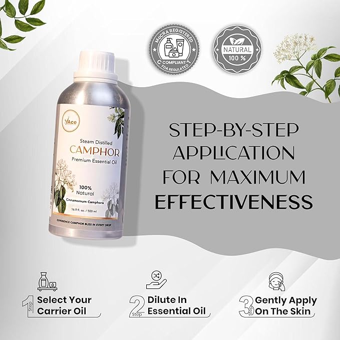 My Ace 100% Pure Camphor Essential Oil – Steam-Distilled Natural Oil for Diffuser, Aromatherapy, Soap & Candle Making – Paraben-Free, Vegan, Made in India 16 fl oz MyAce