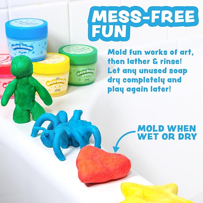 Tub Works® Bath Dough™ Moldable Kids Soap Bath Toy, Variety 6 Pack | Shape, Mold & Create Tub Art with Soapy Dough | Soft & Moldable Kids Bath Soap for Shaping | Sensory Toddler Bathtub Toys - Bloomnest