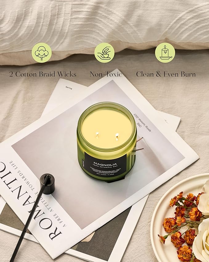 M&SENSE Magnolia Jasmine Spring Scented Candle, 11.6oz 70 Hours Long Lasting Clean Non Toxic All Natural Soy Wax Candle for Relaxing & Stress Relief, 2 Wick Romantic Fragrance Gifts for Home Decor - Bloomnest