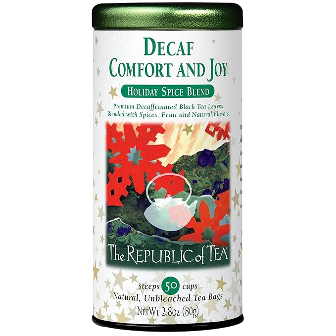 The Republic of Tea – Decaf Comfort and Joy Tea Tin, Decaffeinated, 50 Tea Bags - Bloomnest