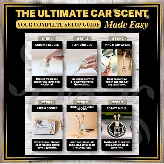 Urban Naturals Car Air Freshener Diffuser Dreaming of White Tea Scent, Hotel Scents Collection, Strong Long Lasting Aroma Made in USA, Hanging Oil Diffuser + Vent Cip Car Accessories (3 Pack) - Bloomnest