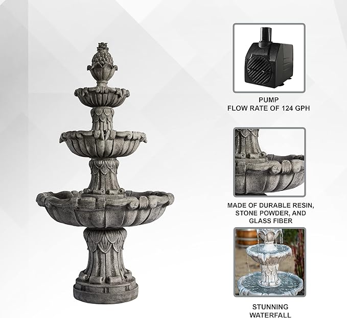 58.3" 3-Tier Outdoor Freestanding Water Fountain - Classic Leaf Design, Large Bird Bath with Pump - Ideal for Yard, Lawn and Garden Décor - Bloomnest