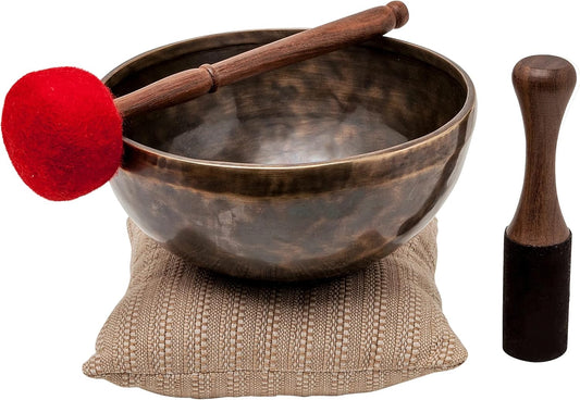 Large Tibetan Singing Bowl Set by Ohm Store — Saturn Pure Bronze Meditation Sound Bowl 9 Inches, 2 Mallets and a Cushion — Handcrafted Nepali Sound Bath Instrument (Saturn)