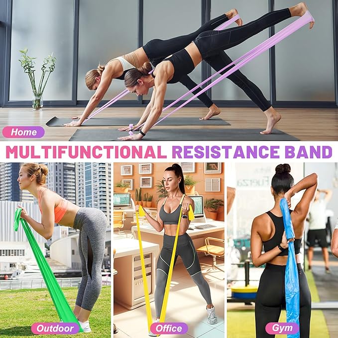 5 Pcs Resistance Bands, Professional Exercise Bands Elastic Stretch Bands for Fitness Yoga Pilates Stretching Strength Training, Workout Bands for Women and Men Home Gym - Bloomnest