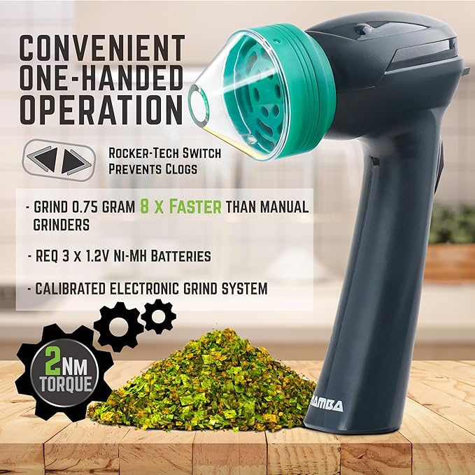 Mamba Lite 0.75g Green All-Plastic Head USB Electric Herb Grinder. Small Portable Herbal Machine & Spice Mill for the Kitchen - Bloomnest