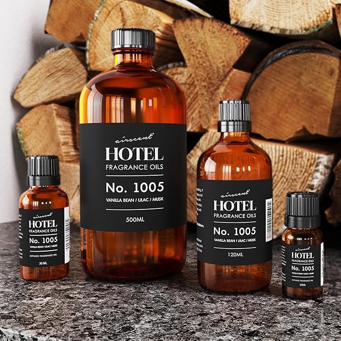 AirScent Hotel Diffuser Oil No. 1005 - Vanilla Bean Lilac Sandalwood - Hotel Scent Dupe - Premium Fragrance Oil for Ultrasonic and Waterless Diffusers and Crafting - 10 mL, .34 fl oz Glass Bottle Airscent