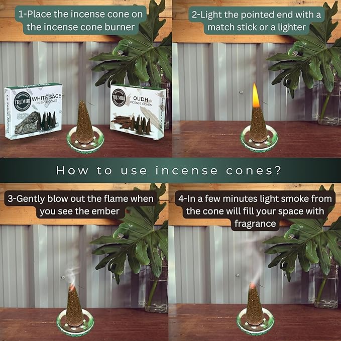 Incense Cones - Combo Pack of 20 Cone Incense - 10 White Sage + 10 Oud - Insence Cones - Incense Cones Scented - Cone Incense Scents - Insense Cones - Incent Cone TRUMIRI