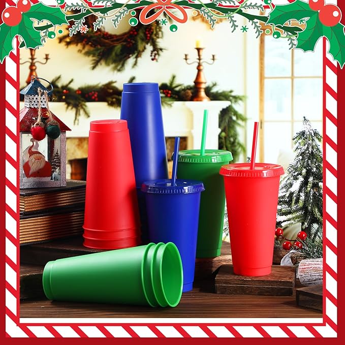 Honeydak 30 Pack Tumbler with Straw and Lid Bulk Water Bottle Iced Coffee Travel Mug Cup Reusable Plastic Cups for Party Birthdays 24-27 oz (Mixed Color) - Bloomnest