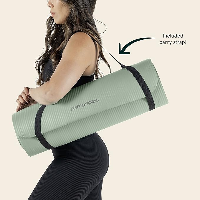Retrospec Solana Yoga Mat 1/2" Thick w/Nylon Strap for Men & Women - Non Slip Exercise Mat for Yoga, Pilates, Stretching, Floor & Fitness Workouts - Bloomnest
