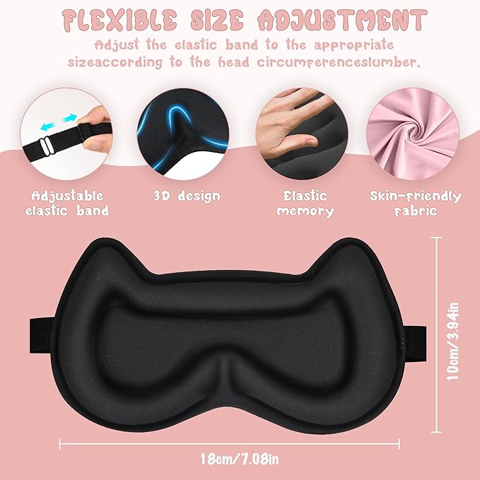 Kids Sleep Mask Eye Mask: 3D Contoured Cup Sleeping Masks, Blindfold with Adjustable Strap, Kids Eye Cover for Boys, Girls, Teens, Pressure-Free with Memory Foam Face Mask for Sleeping (Pink) - Bloomnest