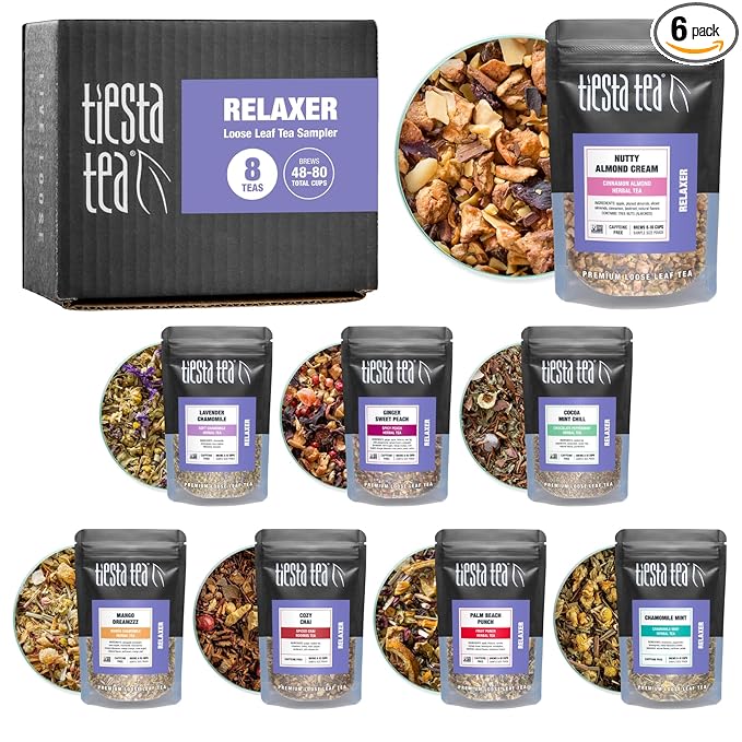 Tiesta Tea - 8 Herbal & Rooibos Sampler Dry Flight Set, Loose Leaf, No Caffeine, Makes Hot and Iced, Assorted Tea Sets with Herbal, Chai, Fruit Blends & More, 8 Resealable Sample Pouches - Bloomnest