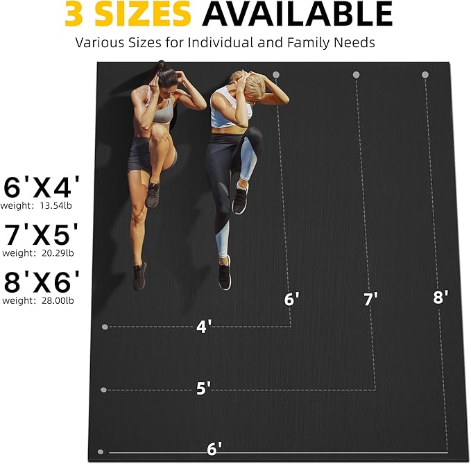 CAMBIVO Large Exercise Mat for Home Workout, 8'x6'/7'x5'/6'x4' (7 mm) Extra Thick Exercise Mat for Home Gym, Shoe-Friendly, Non-Slip Gym Mat for Jump Rope, Weights, Cardio, Fitness - Bloomnest