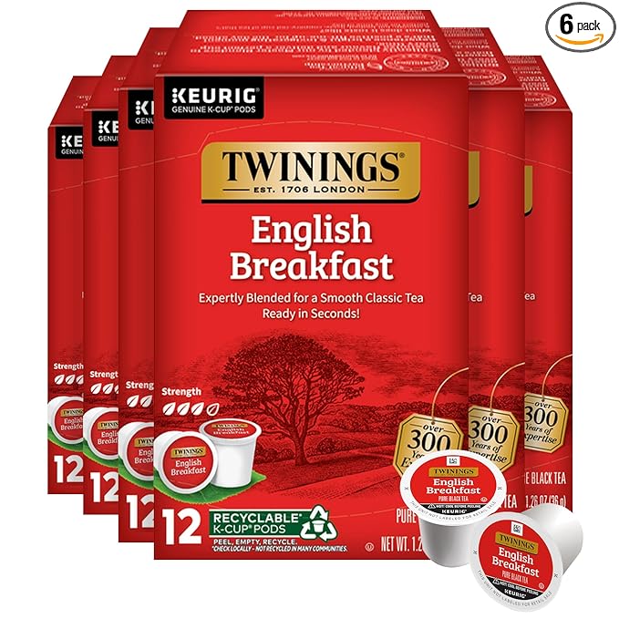 Twinings English Breakfast Black Tea 72 K-Cup Pods for Keurig, 12 Count (Pack of 6) Smooth, Flavourful, Robust, Caffeinated, Enjoy Hot or Iced - Bloomnest