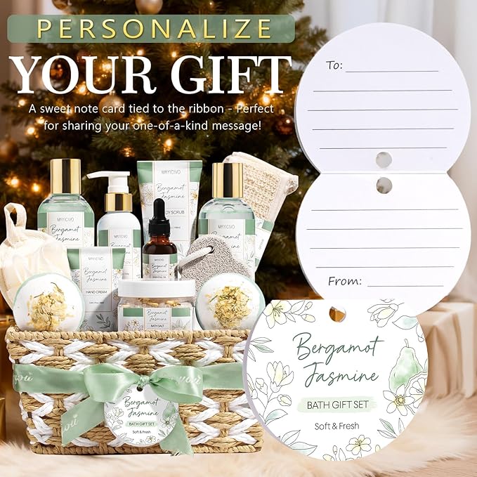 Birthday Gifts for Women, Bergamot Jasmine Relaxing Spa Gift Baskets for Women Self Care Package Bath Gift Set, Home Bath and Body Kit Pampering Valentines Day Gifts for Her Womens Mom Friends Sister - Bloomnest