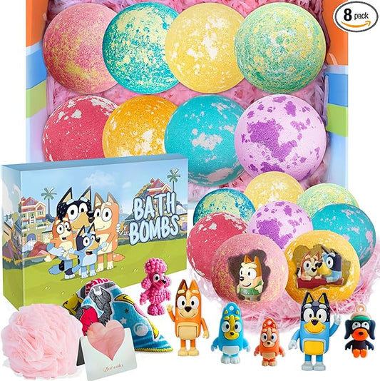Bath Bombs Blue Heeler Puppy Bath Bombs with Surprise Inside, Bath Rich in Natural Essential Oils, BathBombs Gift Set for Dry Skin Moisturize, Gifts for Toddlers (8 Pcs) - Bloomnest