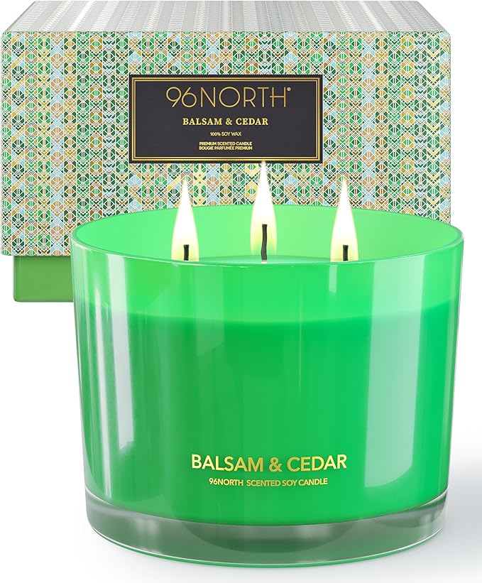 96NORTH Luxury Candle Balsam & Cedar Scented | Large 3-Wick Jar Candle | Up to 40 Hours Burning Time | 100% Natural Soy Wax | Ideal Christmas Candles Gift - Bloomnest