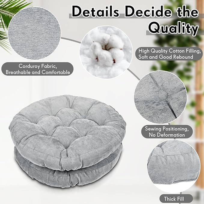 Jerify 8 Pcs Round Floor Pillows Cushions 22 x 22 Inch Large Flexible Seating Cushion Classroom Furniture Floor Pillow for Kids Adults Home Daycare Preschool Yoga Meditation Gift (Light Gray) - Bloomnest