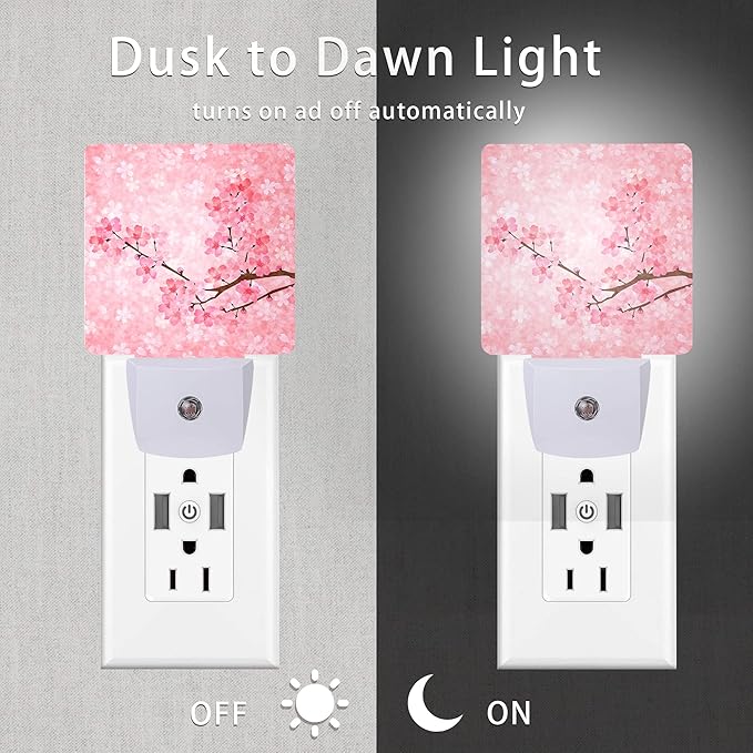 Cherry Blossoms Night Light,Spring Flower Night Lights Plug into Wall with Dusk to Dawn Light Sensors 0.5W Dim Night-Lights for Bedroom - Bloomnest