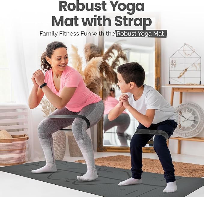 Robust Non-Slip Yoga Mat with Strap, 1/4" Thick TPE Eco-Friendly Workout Mat for Yoga with Position Lines and Texture Surface, Gym Mat for Women, Men, Pilates and Exercises Anti-Tear Sweat-Proof Exercise Mat - Bloomnest