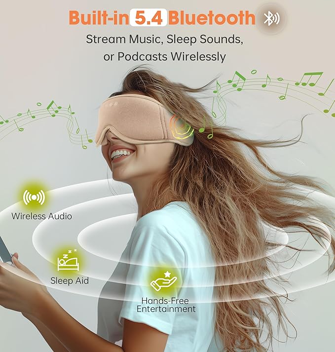Sleep Mask with Headphones Bluetooth 5.4，LC-dolida 2025 New 3D Bluetooth Sleep Mask Headphones with Soft Bamboo Cotton for Side Sleepers Women Men, Sustainable Luxury for Better Sleep - Bloomnest