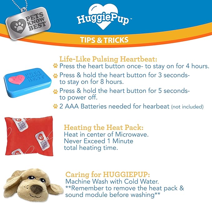 HuggiePup by Pets | Comfort Companion with Heartbeat Sleep Aide for Dogs & Puppies, Heating for Calming Relief Day or Night, Crate & Behavioral Training Essential Breeds | Golden - Bloomnest