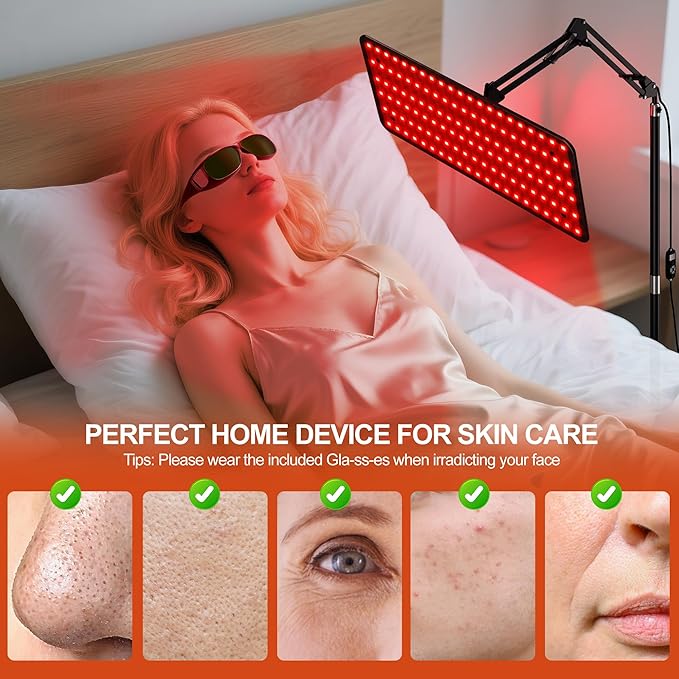 Morfone Red Light Therapy for Body Face - Infrared Light Therapy Lamp 660nm, 850nm, 940nm Tri-Wavelength LED Beads Panel with Height Adjustable Stand for Home Use, Gift for Women Girls, S Morfone