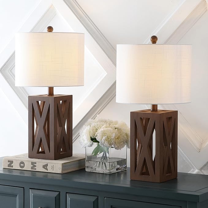 JONATHAN Y JYL1062A-SET2 Stewart 21.5" Wood LED Table Lamp Farmhouse, French Country, Rustic, Bohemian, Bedroom, Living Room, Office, College, Bookcase, Brown (Set of 2) - Bloomnest