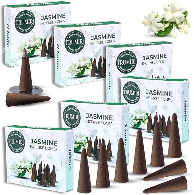 Jasmine Incense Cones - Total 60 Cones - Six Packs of 10, Scented TRUMIRI