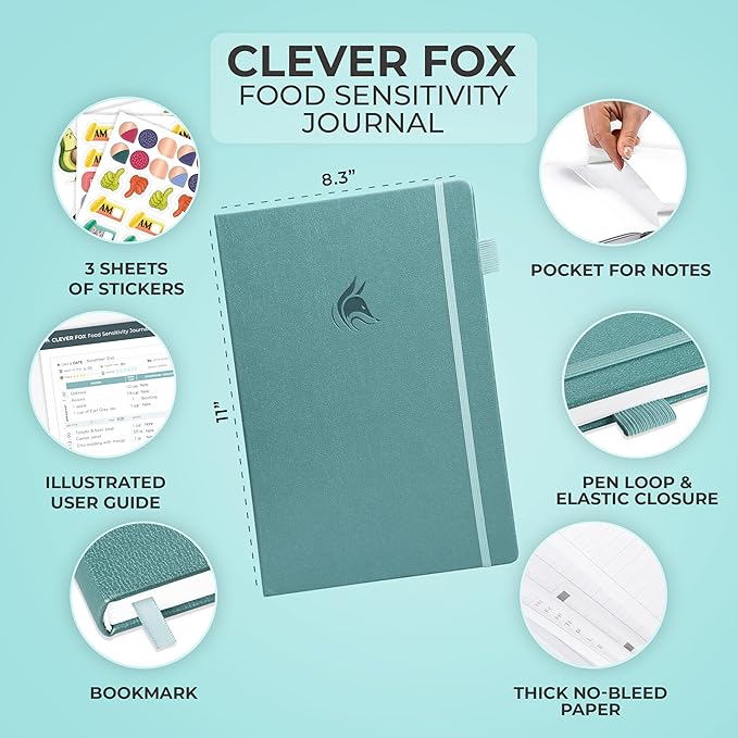 Clever Fox Food Sensitivity Journal Large – Daily Intolerance & Symptom Log for IBS, Diabetic, Low Fodmap, Elimination Diet – Health Tracker, 8.3x11” (Aquamarine) - Bloomnest