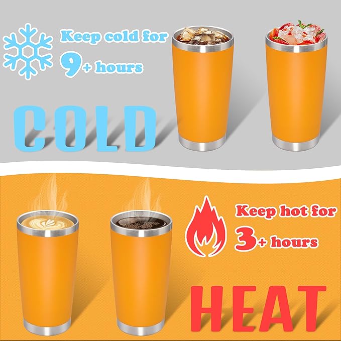 20 oz Tumbler with lid Double Wall Vacuum Insulated Tumblers Stainless Steel Coffee Mug Travel Coffee Tumbler Powder Coated Tumbler Cup Keep Hot&Cold - (Orange 12 Pack) - Bloomnest
