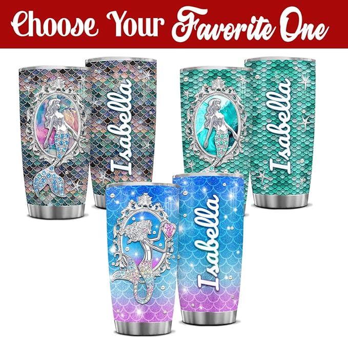 winorax Mermaid Gifts For Women Girls Personalized Mermaids Tumblers Jewelry Drawing Stainless Steel Insulated Coffee Mug Cup With Lid 20oz 30oz Birthday Christmas Mothers Day Custom Tumbler Gift - Bloomnest