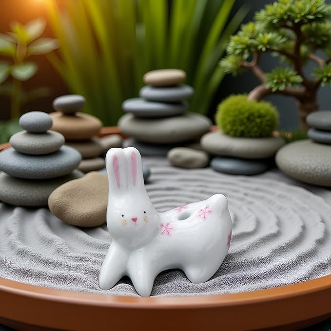 4Pcs Rabbit Cat Ceramic Incense Holder Cute White Animals Incense Sticker Holder Fun Home Decorative Ornaments for Home Room Decoration Yoga Spa Meditation Incense Holders Home Fragrance - Bloomnest