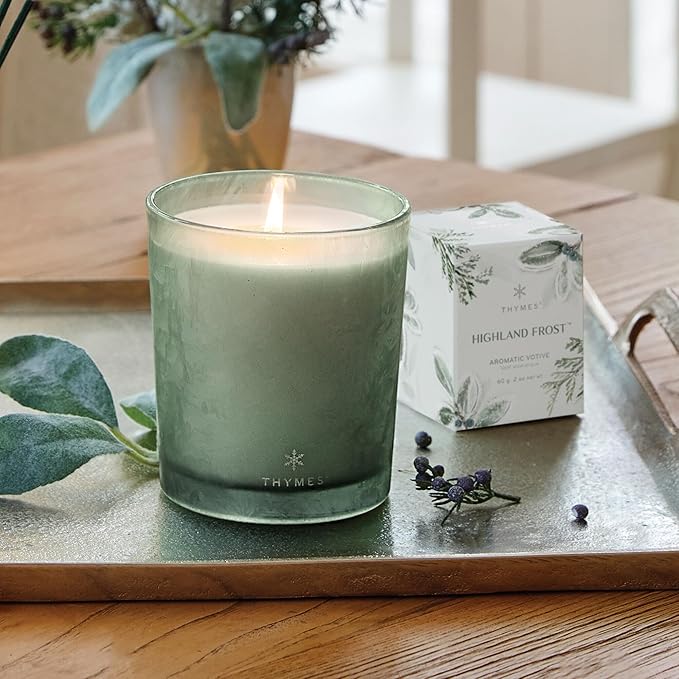 Thymes Scented Candles for Home Decor - Luxury Home Fragrance Gifts for Women & Men - Winter Candles with Crisp Notes of Sage, Eucalyptus, & Cypress Needles - Sage-Green (Highland Frost, 13 oz) - Bloomnest