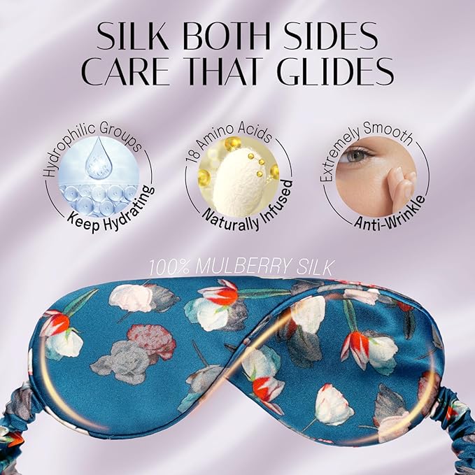 OLESILK 100% Natural Mulberry Silk Sleep Eye Mask Block Out Light, Fashion Printed Eye Mask Blindfold for Women Men Full Night Sleeping, Chic Eye Cover Eyeshade, Pattern 1 - Bloomnest
