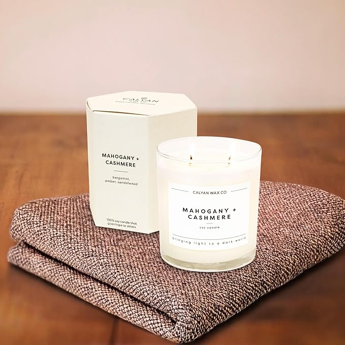 Calyan Wax Mahogany & Cashmere Scented Candle, 37 Hour Burn Time, Aromatherapy Soy Candles, Non Toxic & Vegan Soy Wax, Glass Tumbler Scented Candles, 12.5oz - Bloomnest