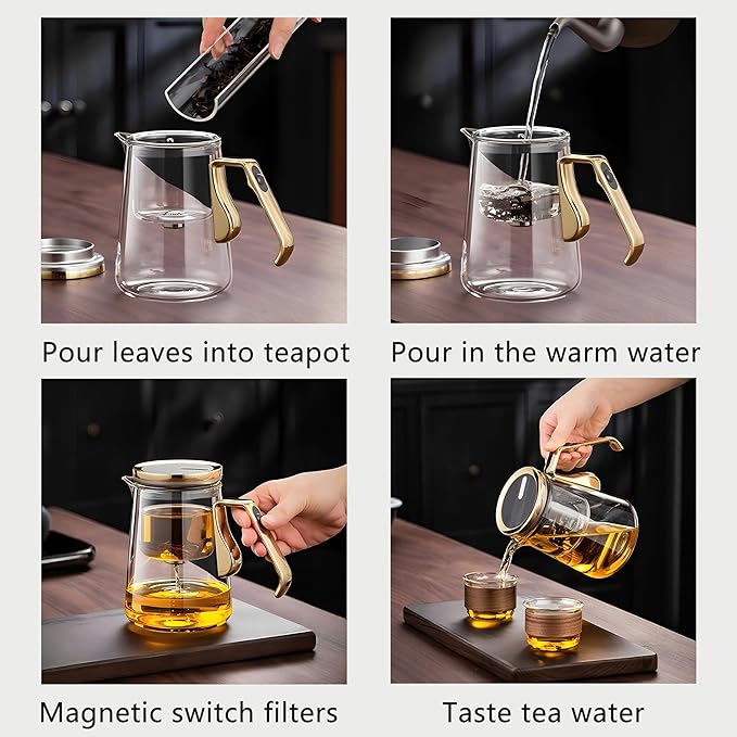 YJX Magnetic Glass Teapot, 25.4oz Small Enchanted Brewing Tea Pot, Witchcraft Magic Borosilicate Tea Set with Strainer for Loose Leaf or Herbal, Exquisite Kettle Gift for Tea Lovers(Golden) - Bloomnest
