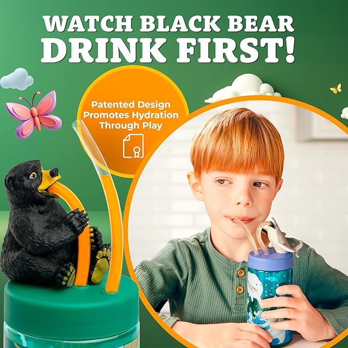 Regional Black Bear Cup, Water Bottle, Tumbler with Lid and Straw, Travel Sippy Cup for Water or Milk, Cups with Lids BPA Free Plastic, 12 oz - Bloomnest