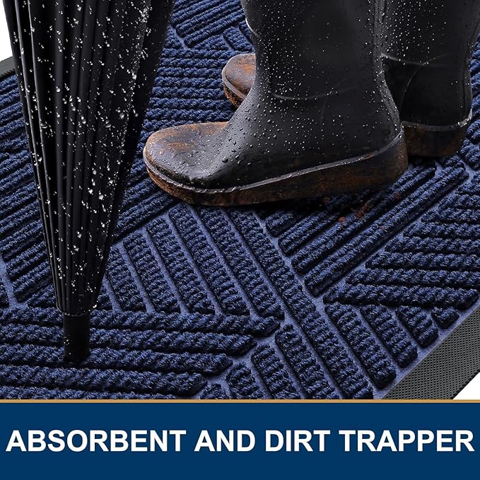 Smiry Front Door Mat Outside Entrance, Heavy Duty Sturdy Natural Rubber Doormat, Trap Dirt and Moisture, Easy Clean Low Profile Mats for Indoor Outdoor Entry, Irregular Triangle (59x24, Navy Blue) - Bloomnest