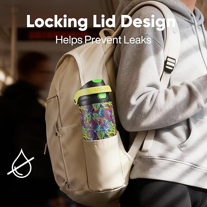 ENCOOL Leakproof Insulated Water Bottle with Straw Dual-Sip Water Bottle Bag-Safe Design for Work, Commute & Gym – Keeps Drinks Cold All Day, 24 oz, Neon Conch ENCOOL