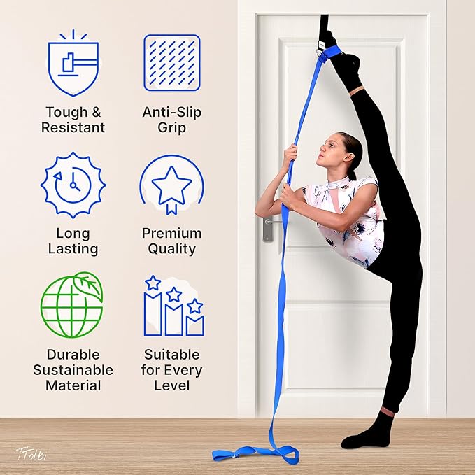 Stretching Strap with Door Anchor & Resistance Band – Improve Leg Stretch Flexibility for Splits, Ballet, Dance, Cheer, Yoga & Gymnastics - Home Leg Stretcher Trainer Equipment Stuff for All Levels - Bloomnest