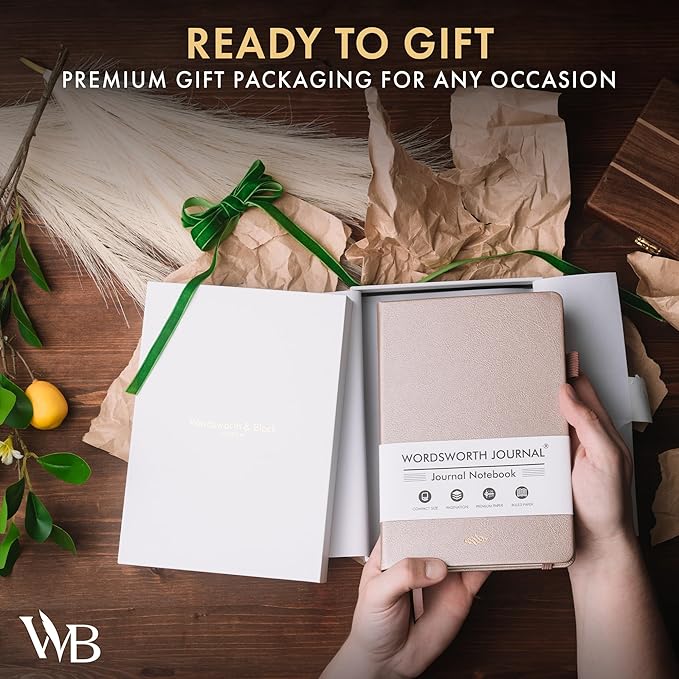 Wordsworth & Black A5 Lined Journal 216 Lined Pages, Hardcover Leather, 120 GSM Paper, Journaling Notebook for Work & Sketching, Journals for Women, Men - Gifts Box Included Rose Gold - Bloomnest