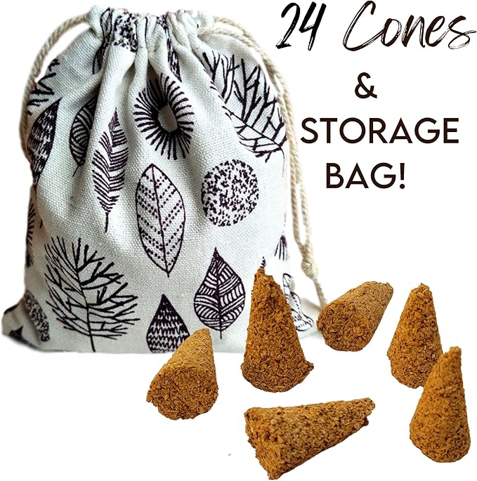 Palo Santo Cones 24 Pack w/Storage Bag, 100% Pure Wood Palo Santo Incense Cones Holy Wood Powder Ground Palo Santo Sticks, Bursera Palo Santo Smudge Cone Incense Bulk Set (Palo Santo Wood Cones - 24) WorldlyFinds