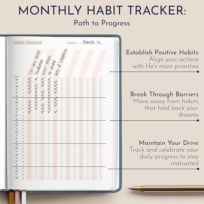 RYVE Daily Gratitude Journal for Women, 6-Month Guided Positivity & Wellness Journal with Prompts, Affirmations, Mindfulness, For Self-Reflection & Manifestation - Bloomnest