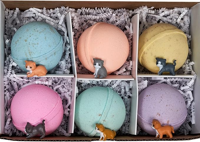 Spa Pure Kittens in Basket: 6 Adorable Kittens Hiding Inside Each Colorful Bath Bomb, XL 5 oz Each (6 Count) Pack of 1, Multicolor - Bloomnest