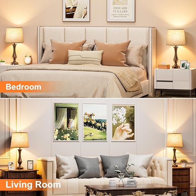 Seealle Upgraded Touch Lamps for Night Stands Set of 2 - Bedside Lamps with USB C+A, 3 Way Dimmable for Bedroom Living Room End Tables Office (Beige& Brown) - Bloomnest
